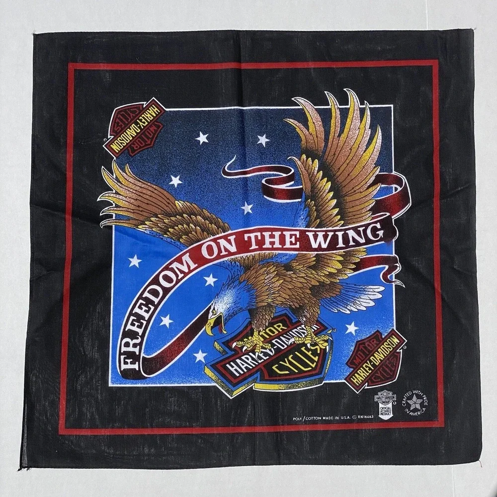 New VTG Harley Davidson Scarf Bandanna Eagle Flag 21